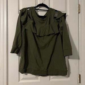 TORRID Size 2 Cold Shoulder Green Ruffled Sweatshirt